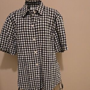 Jones New York Sport Black and White Plaid Blouse Large